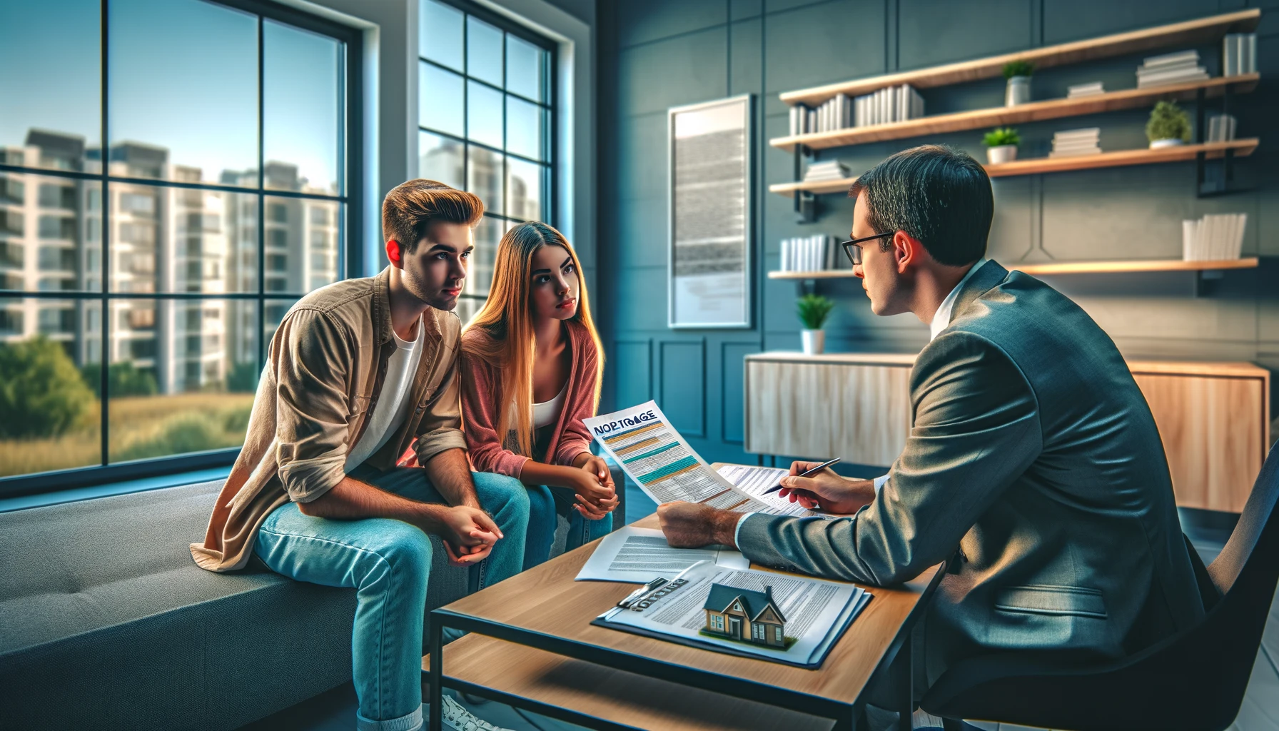 Konsultasi pembiayaan KPR di kantor bank, brosur berbagai pilihan kredit
