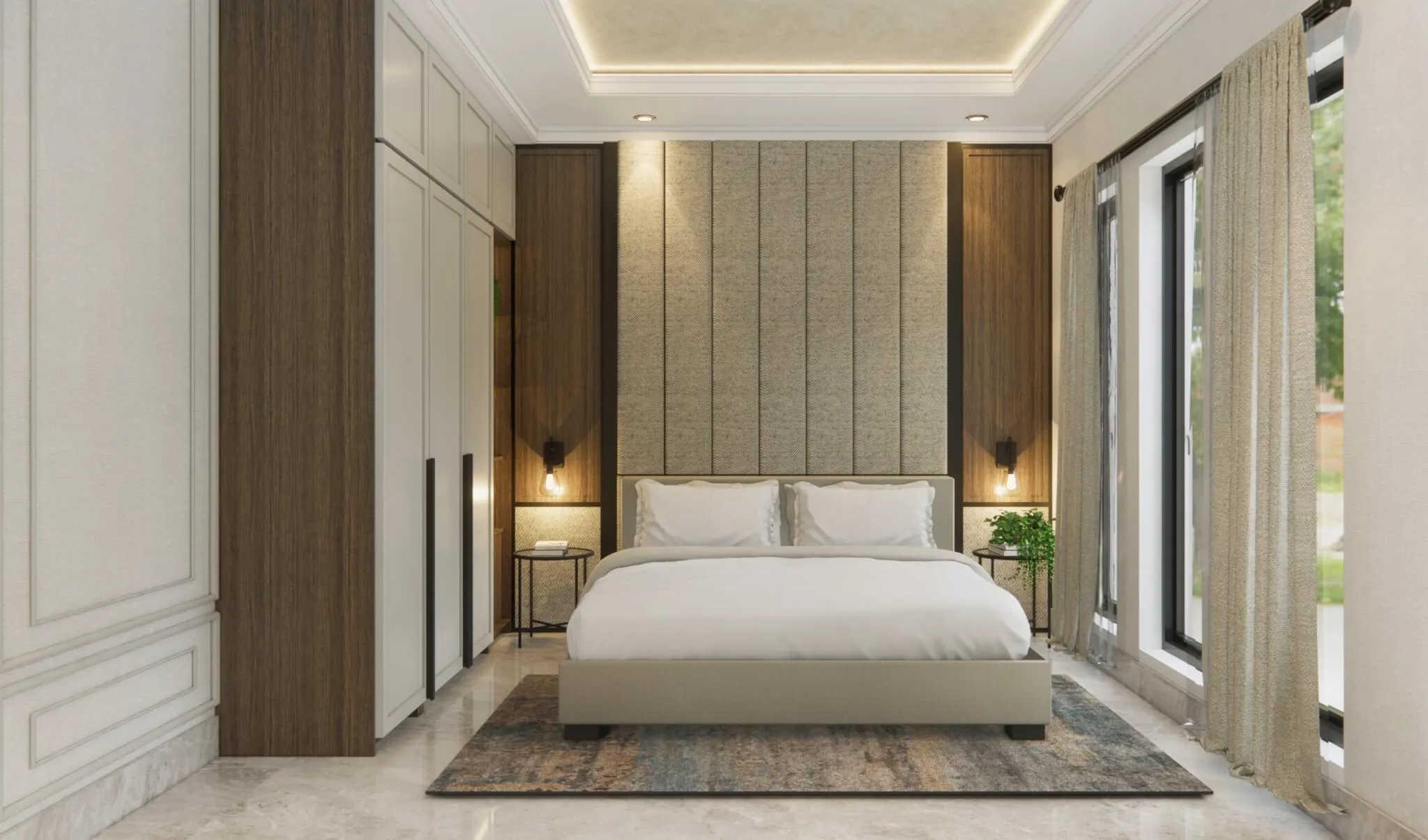 Kamar tidur utama bergaya minimalis modern dengan balkon pribadi di Bogor