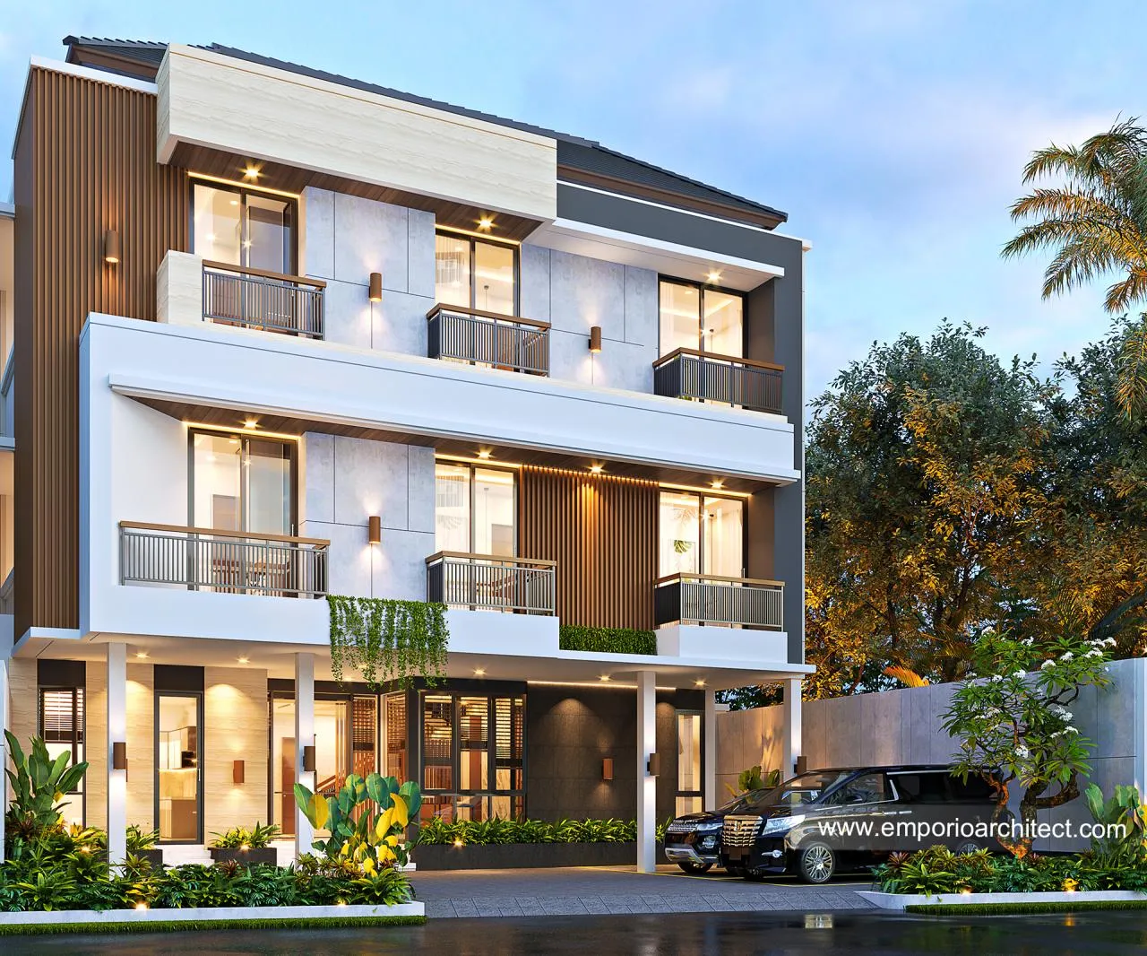 Fasad rumah kost modern yang nyaman dengan beberapa kamar terisi mahasiswa